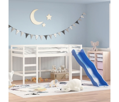 Cama alta de niños con escalera madera maciza blanca 80x200 cm