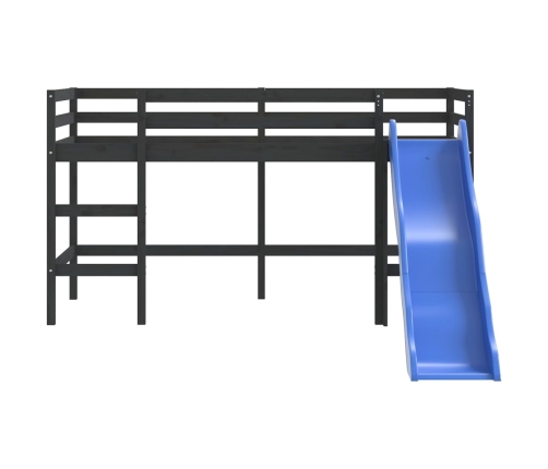 vidaXL Cama alta de niños con tobogán madera maciza negra 90x200 cm