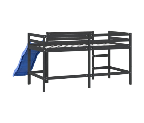 vidaXL Cama alta de niños con tobogán madera maciza negra 90x200 cm