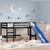 vidaXL Cama alta de niños con tobogán madera maciza negra 90x200 cm