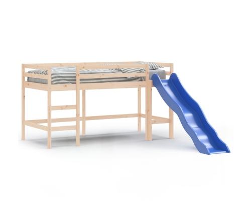 Cama alta para niños tobogán madera maciza pino negro 90x190 cm