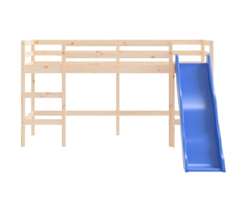 Cama alta para niños tobogán madera maciza pino negro 90x190 cm