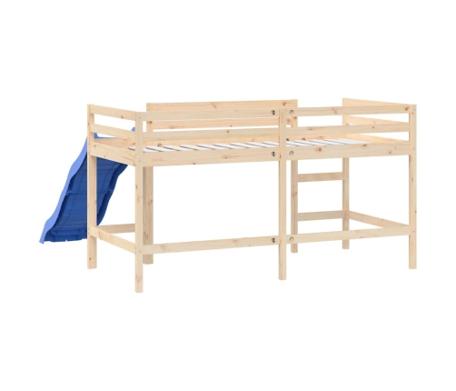 Cama alta para niños tobogán madera maciza pino negro 90x190 cm