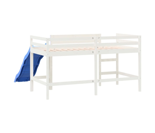 Cama alta de niños con tobogán madera maciza blanca 90x190 cm