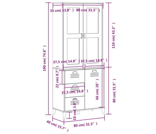 Aparador alto VIKEN madera de pino gris antracita 80x40x190 cm