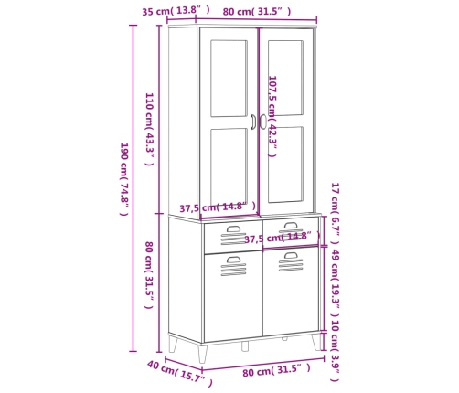 Aparador alto VIKEN madera de pino gris antracita 80x40x190 cm