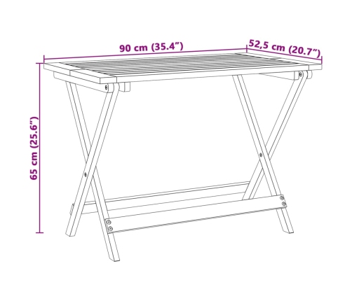 Mesa de jardín plegable madera maciza de acacia 90x52,5x65 cm