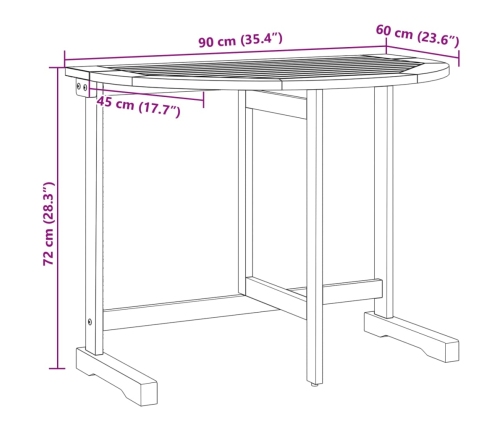 Mesa de balcón plegable madera maciza de acacia 90x60x72 cm