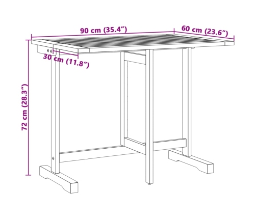 Mesa de balcón plegable madera maciza de acacia 90x60x72 cm