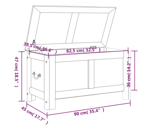 Baúl de almacenamiento con tapa madera maciza de acacia marrón