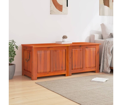 Baúl de almacenamiento con tapa madera maciza de acacia marrón