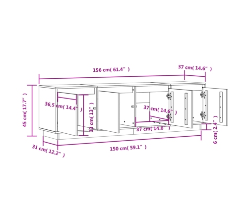 vidaXL Mueble de TV madera maciza de pino blanco 156x37x45 cm