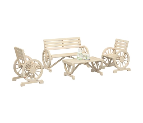 Juego de muebles de jardín 4 piezas madera maciza de abeto