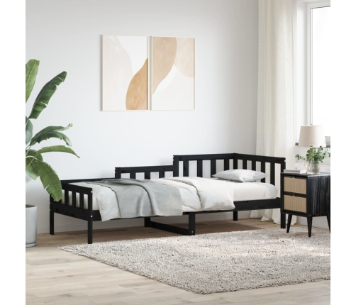 Sofá cama sin colchón madera maciza de pino negro 80x200 cm