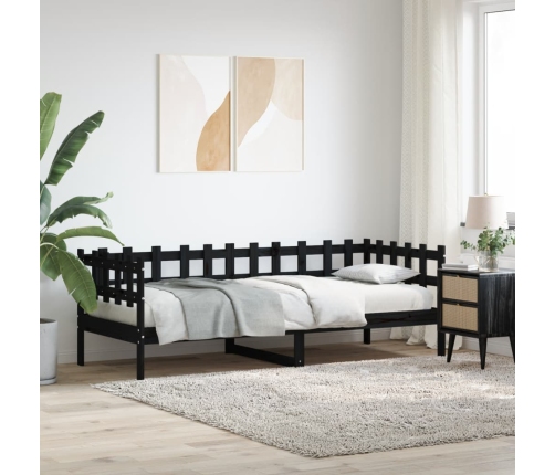 Sofá cama madera maciza de pino negro 90x200 cm