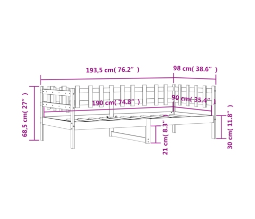 Sofá cama sin colchón madera maciza de pino 90x190 cm