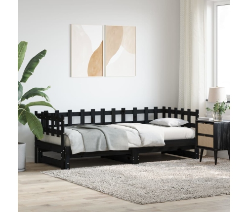 Sofá cama extraíble madera maciza de pino negro 2x(80x200) cm