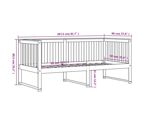 Sofá cama sin colchón madera maciza de pino blanco 90x200 cm