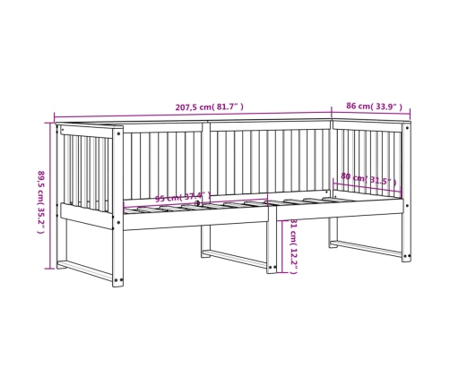 Sofá cama sin colchón madera maciza de pino blanco 80x200 cm