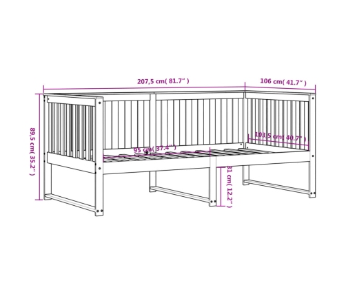 Sofá cama de madera maciza de pino blanco 100x200 cm