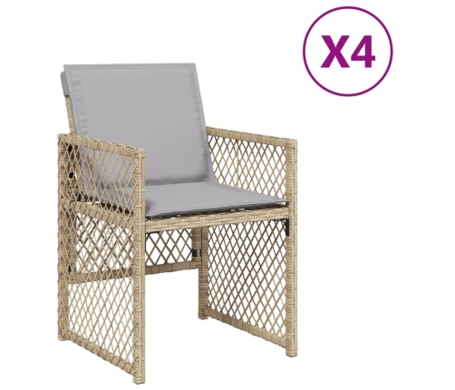 Sillones jardín con cojines 4 uds ratán sintético beige mezcla