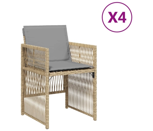 Sillones jardín con cojines 4 uds ratán sintético beige mezcla