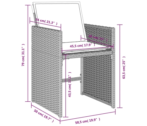 Sillones de jardín con cojines 4 uds ratán sintético gris claro