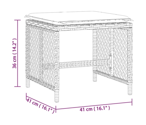 Taburetes de jardín con cojines 4 uds ratán PE negro 41x41x36cm