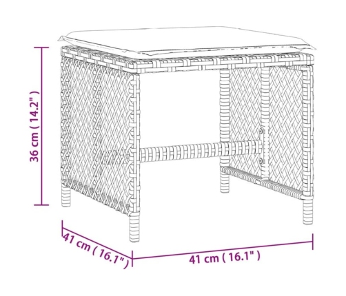 Taburetes de jardín con cojines 4 uds ratán PE beige 41x41x36cm