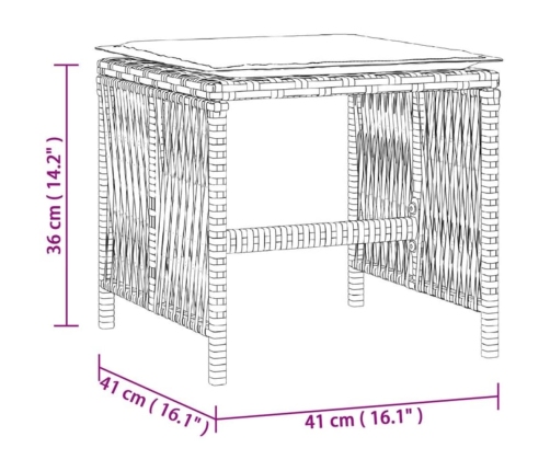 Taburetes de jardín con cojines 4 uds ratán PE negro 41x41x36cm