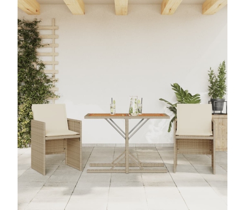 Sillas y mesita de jardín 3 piezas ratán sintético cojín beige