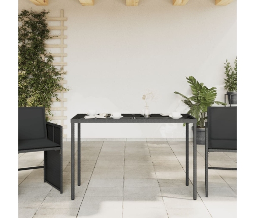 Mesa de jardín superficie de vidrio ratán PE negro 115x54x74 cm