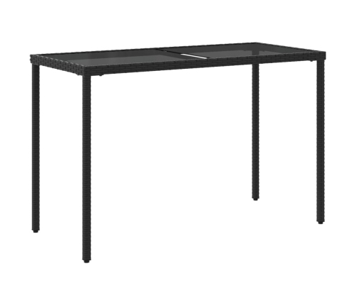 Mesa de jardín superficie de vidrio ratán PE negro 115x54x74 cm