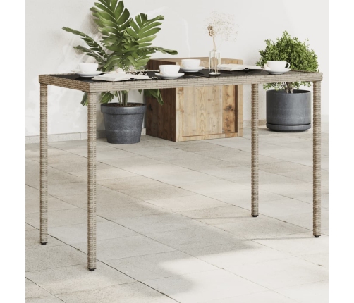 Mesa de jardín superficie de vidrio ratán PE gris 115x54x74 cm