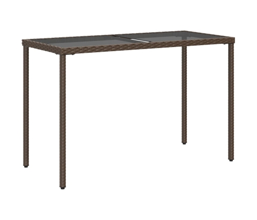 Mesa de jardín superficie vidrio ratán PE marrón 115x54x74 cm