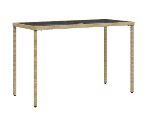 vidaXL Mesa de jardín superficie de vidrio ratán PE beige 115x54x74 cm