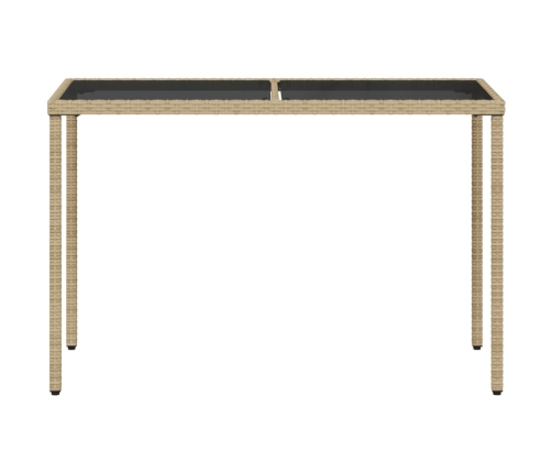 vidaXL Mesa de jardín superficie de vidrio ratán PE beige 115x54x74 cm