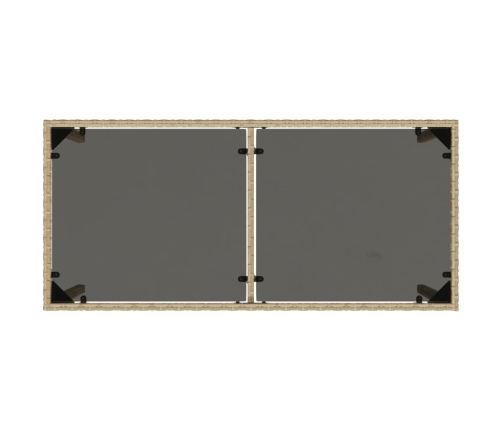 vidaXL Mesa de jardín superficie de vidrio ratán PE beige 115x54x74 cm