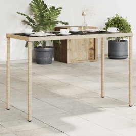 Mesa de jardín superficie de vidrio ratán PE beige 115x54x74 cm