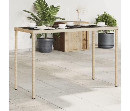 vidaXL Mesa de jardín superficie de vidrio ratán PE beige 115x54x74 cm