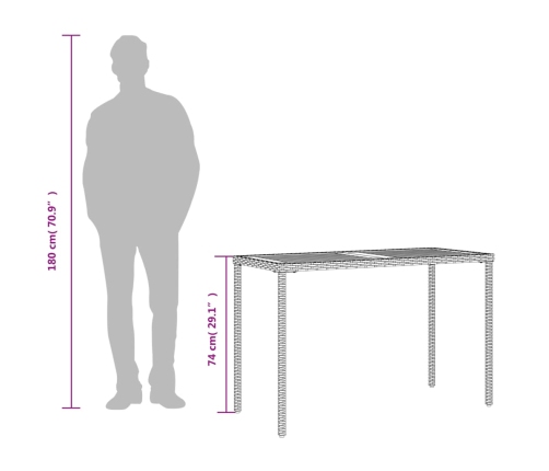 Mesa de jardín superficie de madera ratán PE gris 115x54x74 cm