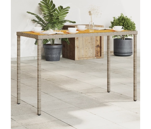 Mesa de jardín superficie de madera ratán PE gris 115x54x74 cm