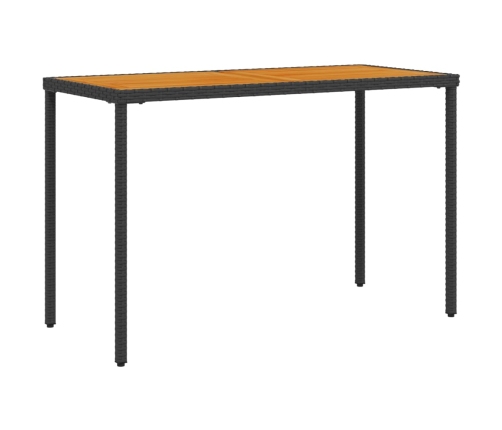 vidaXL Mesa de jardín superficie de madera ratán PE negro 115x54x74 cm