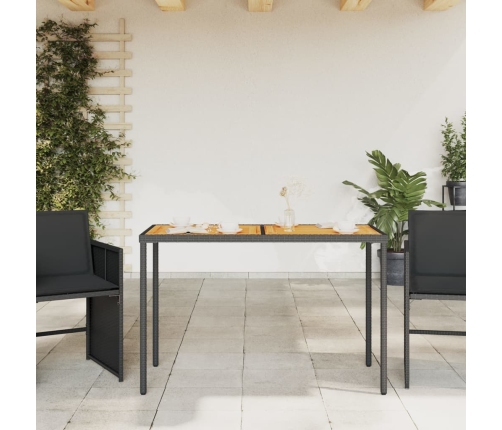 vidaXL Mesa de jardín superficie de madera ratán PE negro 115x54x74 cm