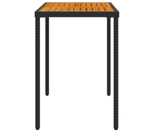 vidaXL Mesa de jardín superficie de madera ratán PE negro 115x54x74 cm