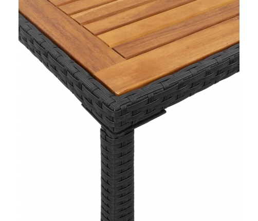 vidaXL Mesa de jardín superficie de madera ratán PE negro 115x54x74 cm