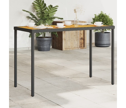 vidaXL Mesa de jardín superficie de madera ratán PE negro 115x54x74 cm