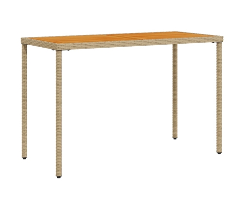 Mesa de jardín superficie de madera ratán PE beige 115x54x74 cm