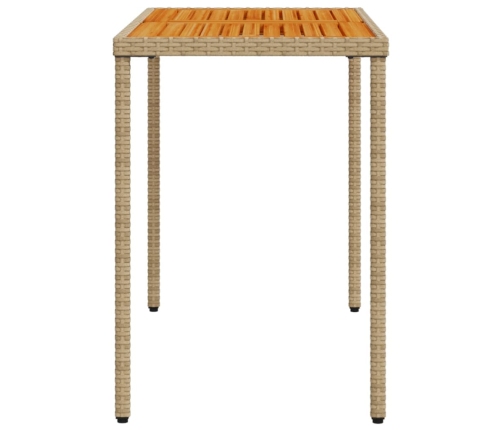 Mesa de jardín superficie de madera ratán PE beige 115x54x74 cm