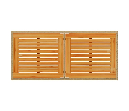 Mesa de jardín superficie de madera ratán PE beige 115x54x74 cm